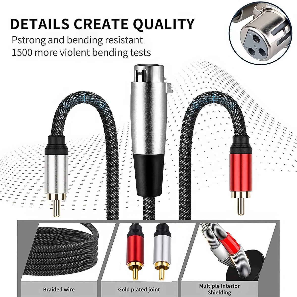 XLR Female to Dual RCA Male Y Splitter Patch Cable (5 ft) – 3-Pin XLR to 2 RCA Stereo Adapter