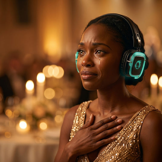 Donor moved during a fund-a-need appeal heard intimately through wireless headphones