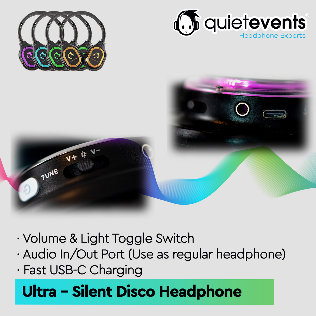 Conference & Meetings Bundle - 100 Headphones + 5 Transmitters Silent Disco Bundle (Ultra1 900 10CH)