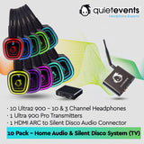 Wireless Home Audio Silent Disco System (TV & Projectors) - 10 Pack