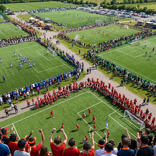 Multi-field sports tournament with separate headphone channels coordinated per field