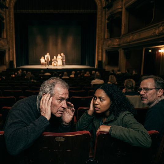 Theater audience in back rows straining to hear stage dialogue