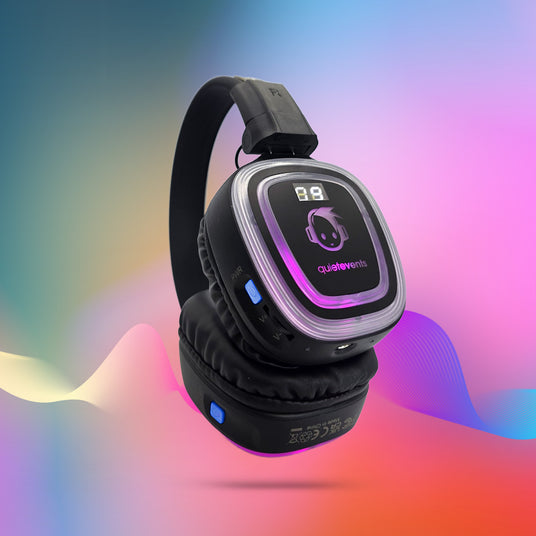 ADA-compliant assistive listening headphone with high-contrast buttons and channel display